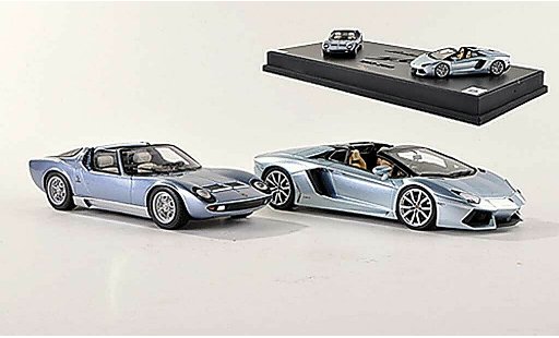 Lamborghini Miura Roadster 1/43 MR Collection Collezione Tecnica No.1: and Aventador greyblue 1966 + 2013 diecast model cars