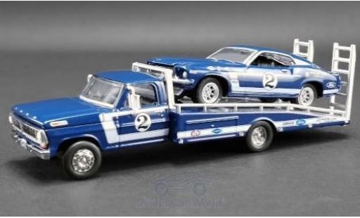 Diecast model cars Ford Mustang Boss 302 Trans Am No.2 Clubs Racing Team Trans-Am 1969 with F-350 Ramp Truck D.Gurney 1/64 ACME