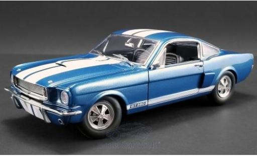Diecast model cars Ford Mustang Shelby GT350 Supercharged metallic blue/white 1966 1/18 ACME
