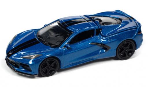 Diecast model cars Chevrolet Corvette Stingray (C8) metallise blue 2020 1/64 Auto World