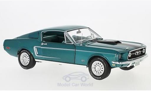 Diecast model cars Ford Mustang Fastback 2+2 metallic turquoise 1968 1/18 Auto World