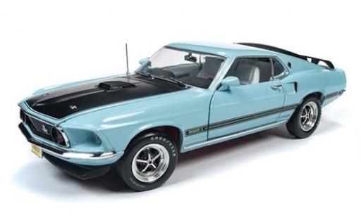 Diecast model cars Ford Mustang Mach 1 blue/black 1969 1/18 Auto World