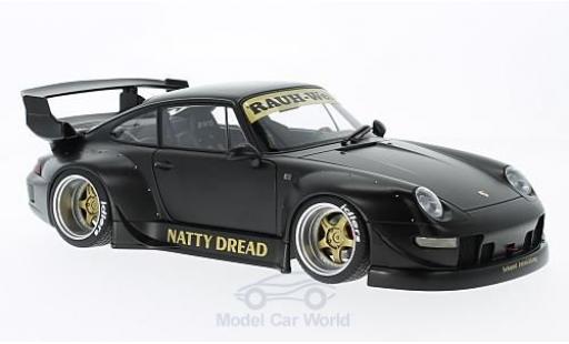 Diecast model cars Porsche 911 RWB matt-black Rauh Welt goldene Felgen without Vitrine 1/18 AUTOart