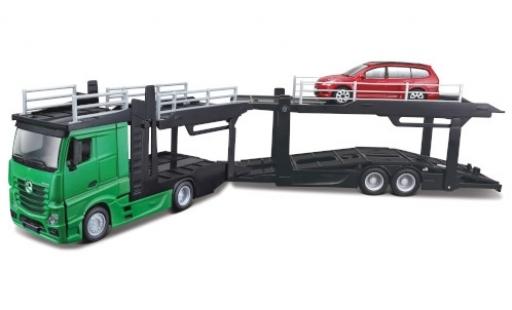 Diecast model cars Mercedes Actros Base 2545 green camion de transport de voiture avec Ford Focus Turnier 1/43 Burago