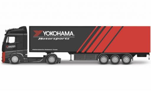 Diecast model cars Mercedes Actros Gigaspace black/red Yokohama Motorsports trunksattelzug Motorsports Support Team 1/43 Burago