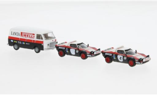 Diecast model cars Lancia Rally Base Set HF et Fiat 238 fourgon Rally Team 1974 1/87 Brekina