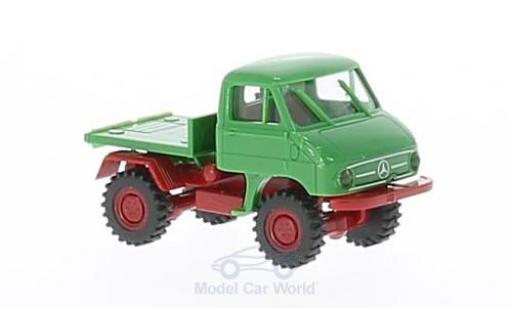 Diecast model cars Mercedes Unimog 406-425 411 green/red with Plattform 1/87 Brekina