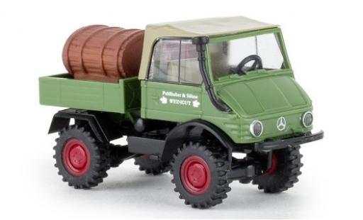 Diecast model cars Mercedes Unimog 406-425 421 Weingut Palhuber 1966 plateforme avec Weinfass 1/87 Brekina