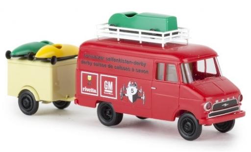 Diecast model cars Opel Blitz Type A van Schweizer Seifenkisten Derby 1966 with Anh. and Seifenkisten 1/87 Brekina