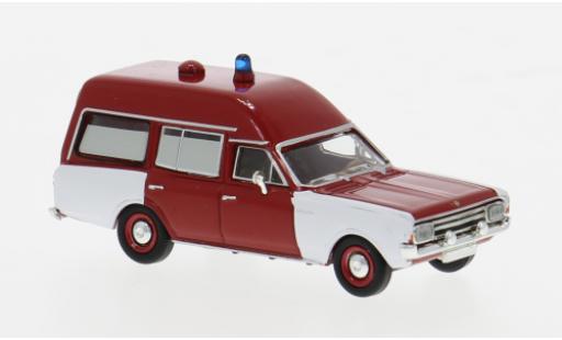 Diecast model cars Opel Rekord C KTW red/white Fire brigade 1968 1/87 Brekina