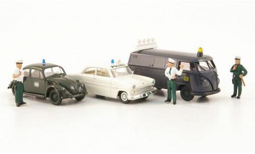 Diecast model cars Volkswagen T1 Base Set 3er-Set: Schwerlast-Begleitung - van K&Atilde;&curren;fer + Ford 12M sowie 3 Figuren 1/87 Brekina