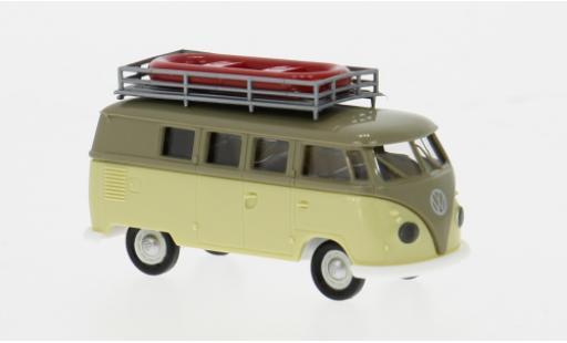 Diecast model cars Volkswagen T1 B Camper grey/green 1960 1/87 Brekina