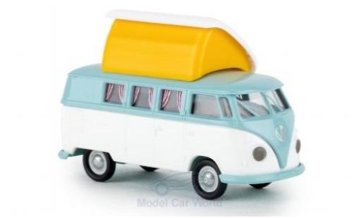 Diecast model cars Volkswagen T1 B Camper turquoise/white with Dormobilroof open 1/87 Brekina