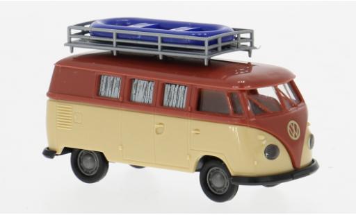 Diecast model cars Volkswagen T1 B Camper red/beige 1960 1/87 Brekina