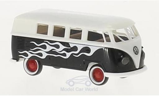 Diecast model cars Volkswagen T1 B Estate blue/Dekor Flames 1/87 Brekina