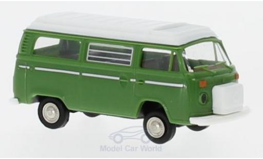 Diecast model cars Volkswagen T2 Base Camper green with Aufstellroof 1/87 Brekina