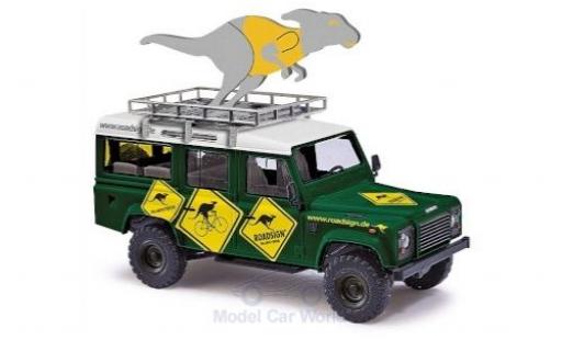 Diecast model cars Land Rover Defender Base green/Dekor Roadsign 1983 1/87 Busch