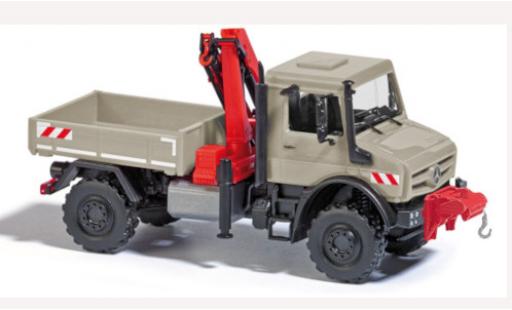 Diecast model cars Mercedes Unimog U300-U5023 U 5023 grey 2014 with Kran and Seilwinde 1/87 Busch