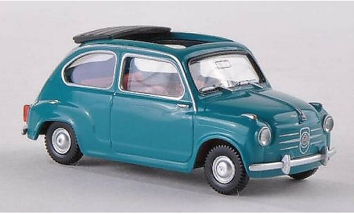 Fiat 600 Berlina 1/87 Wiking blue-green with openem folding roof diecast model cars