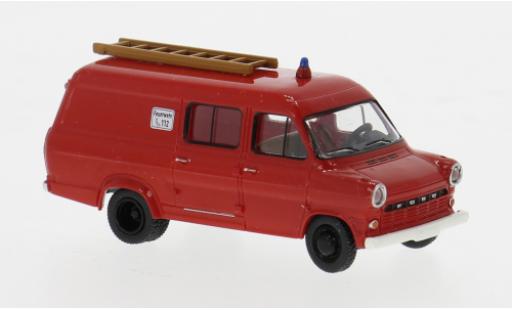 Diecast model cars Ford Transit Kastenwagen red/white 1970 Fire brigade 1/87 Brekina