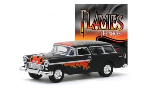 Diecast model cars Chevrolet Nomad tuning black/Dekor Flames - The Series 1955 1/64 Greenlight