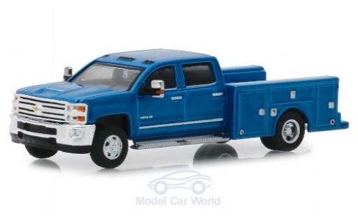 Diecast model cars Chevrolet Silverado pickup 3500HD metallic blue 2018 1/64 Greenlight