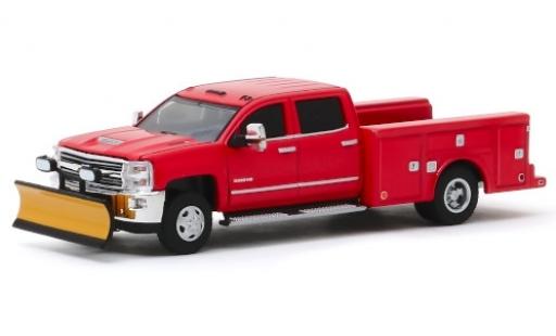Diecast model cars Chevrolet Silverado pickup 3500HD red 2018 avec Chasse-neige 1/64 Greenlight
