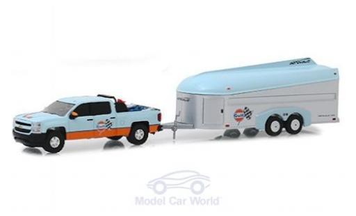 Diecast model cars Chevrolet Silverado pickup Gulf 2017 with Aerovault Trailer 1/64 Greenlight
