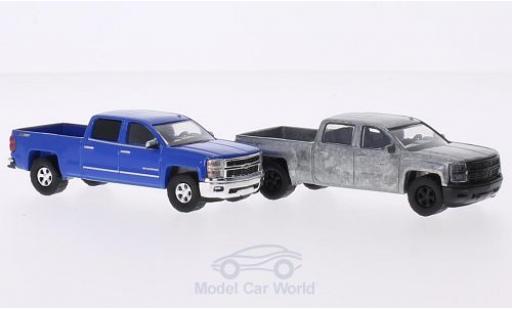 Diecast model cars Chevrolet Silverado pickup LTZ 271 2014 2er-Set in PC-Box je 1x blue and 1x unlackiert FirstCut 1/64 Greenlight