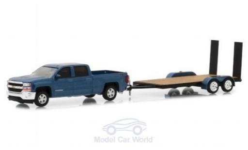 Diecast model cars Chevrolet Silverado pickup metallic blue 2018 with Transportanh&Atilde;&curren;nger 1/64 Greenlight