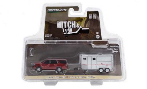 Diecast model cars Chevrolet Tahoe suv red 2021 with Horse Trailer 1/64 Greenlight