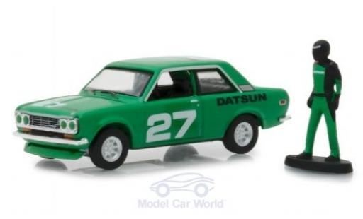 Diecast model cars Datsun 510 Sedan green 1970 with Rennfahrer Figur 1/64 Greenlight