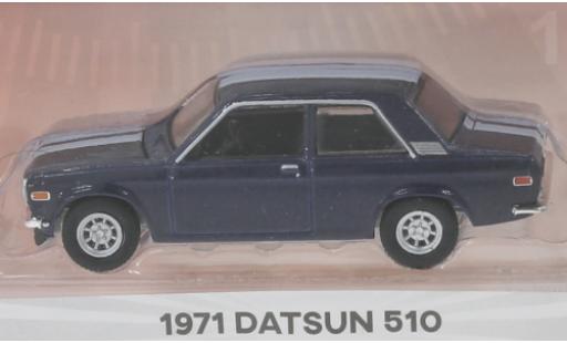 Diecast model cars Datsun 510 Sedan metallic blue/white 1971 2-Door 1/64 Greenlight