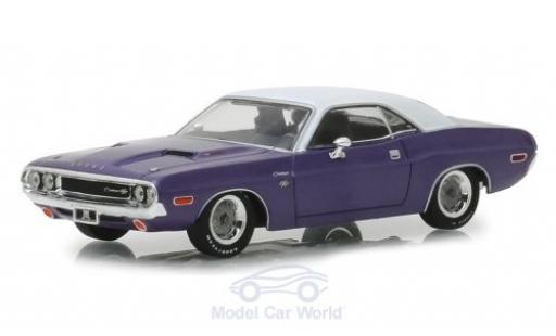 Diecast model cars Dodge Challenger R/T metallic purple/white Graveyard Carz 1970 1/43 Greenlight