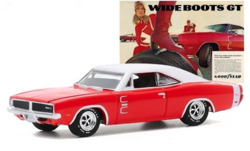 Diecast model cars Dodge Charger R/T red/matt-white 1969 Goodyear Wide Boots GT 1/64 Greenlight