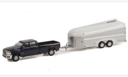Diecast model cars Dodge RAM pickup 3500 Laramie Crew Cab grey 2021 with Aerovault MK II Trailer 1/64 Greenlight