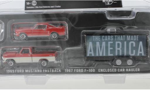 Diecast model cars Ford F-100 Pickup 00 red/white 1967 with 1965 Mustang Fastback and Zweiachstrunkanh&Atilde;&curren;nger History Channel 1/64 Greenlight
