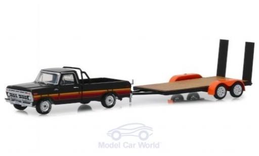 Diecast model cars Ford F-100 Pickup 00 black/Dekor 2017 with Flatbed Trailer 1/64 Greenlight