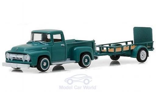 Diecast model cars Ford F-100 Pickup 00 turquoise 1954 with Anh&Atilde;&curren;nger 1/64 Greenlight