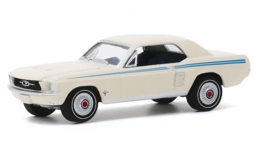 Diecast model cars Ford Mustang Hardtop Coupe Pacesetter white/blue 1967 1/64 Greenlight