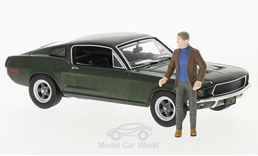 Diecast model cars Ford Mustang Bullitt GT metallic green 1968 with Figur Steve McQueen 1/43 Greenlight
