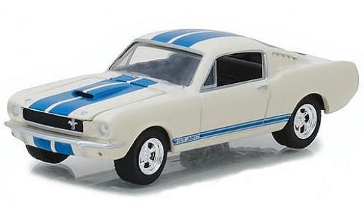 Diecast model cars Ford Mustang Shelby GT350 Fastback white/blue 1965 1/64 Greenlight