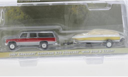 Diecast model cars Chevrolet Suburban suv K20 Silverado metallise grey/red 1987 1/64 Greenlight