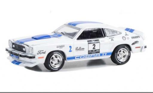 Diecast model cars Ford Mustang Cobra II white/blue 1976 1/64 Greenlight