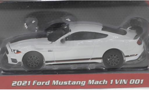 Diecast model cars Ford Mustang Mach 1 white/black 2021 1/64 Greenlight