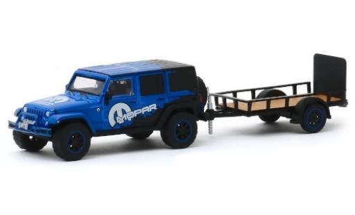 Diecast model cars Jeep Wrangler Limited Unlimited MOPAR 2012 avec remorque d&Acirc;&acute;une axe 1/64 Greenlight