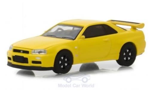 Diecast model cars Nissan Skyline R34 GT-R (BNR34) yellow 2001 1/64 Greenlight