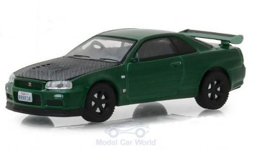 Diecast model cars Nissan Skyline R34 GT-R (BNR34) metallic green 2000 1/64 Greenlight
