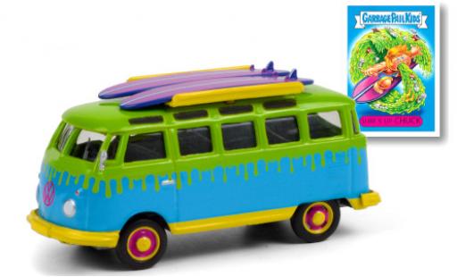 Diecast model cars Volkswagen T1 B Samba blue/green GPK - Garbage Pail Kids 1964 with Surfboards auf roofgep&Atilde;&curren;cktr&Atilde;&curren;ger 1/64 Greenlight