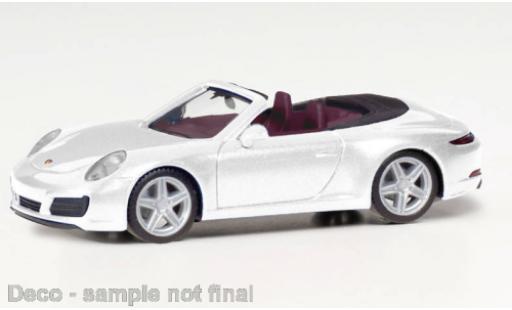 Diecast model cars Porsche 911 Cabriolet Carrera 2 metallise white 1/87 Herpa